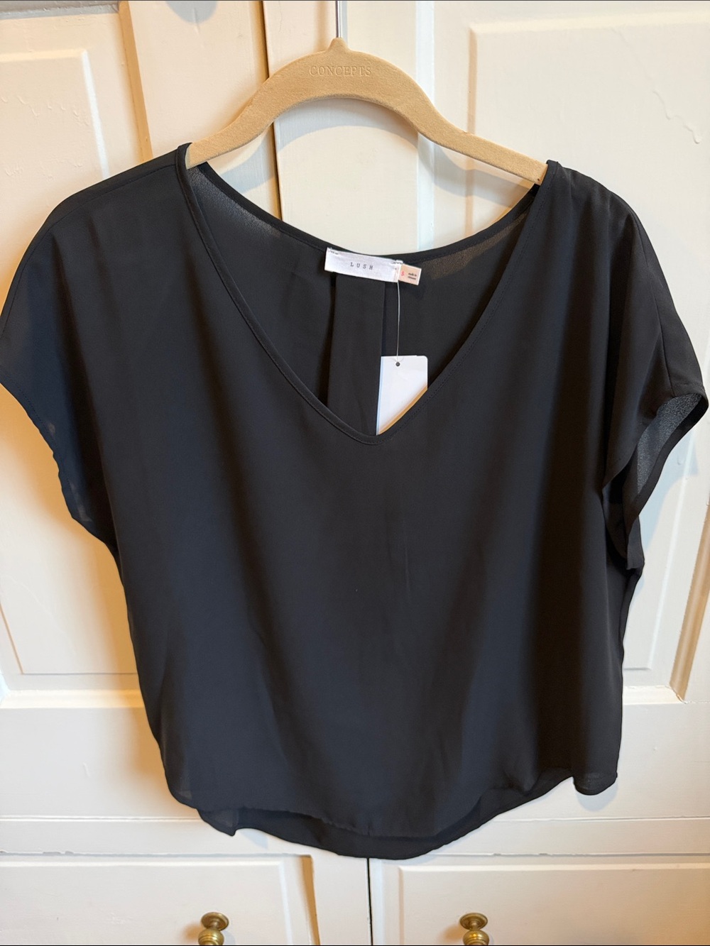 Lush Black V-Neck Short Sleeve Blouse